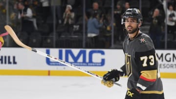 LAS VEGAS, NEVADA - DECEMBER 20: Brandon Pirri #73 of the Vegas Golden Knights skates on the ice after being named the third star of the game following the team's 4-2 victory over the New York Islanders at T-Mobile Arena on December 20, 2018 in Las Vegas, Nevada. (Photo by Ethan Miller/Getty Images)