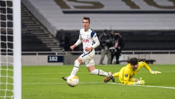 LONDON, ENGLAND - DECEMBER 10: Giovani Lo Celso of Tottenham Hotspur scoring goal during the UEFA Europa League Group J (Photo by Sebastian Frej/MB Media/Getty Images)