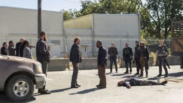 Lennie James as Morgan Jones, Khary Payton as Ezekiel, Kerry Cahill as Dianne, Carlos Navarro as Alvaro, Cooper Andrews as Jerry, Daniel Newman as Daniel, Karl Makinen as Richard, Jayson Warner Smith as Gavin - The Walking Dead _ Season 7, Episode 14 - Photo Credit: Gene Page/AMC
