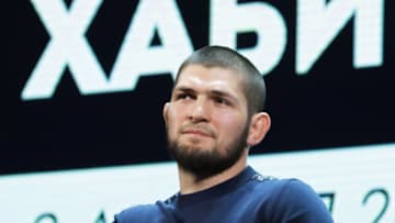 MOSCOW, RUSSIA - APRIL 2, 2019: Russian mixed martial artist and UFC lightweight champion Khabib Nurmagomedov during a meeting with students of Plekhanov Russian University of Economics. Sergei Karpukhin/TASS (Photo by Sergei KarpukhinTASS via Getty Images)