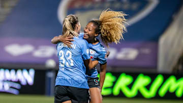 HERRIMAN, UT - JULY 12: Casey Short #6 of Chicago Red Stars celebrates goal during a game between Utah Royals FC and Chicago Red Stars at Zions Bank Stadium on July 12, 2020 in Herriman, Utah. (Photo by Bryan Byerly/ISI Photos/Getty Images).