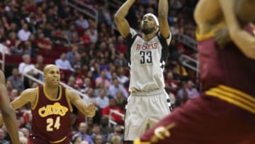 Jan 15, 2016; Houston, TX, USA; Houston Rockets guard Corey Brewer (33) attempts a shot during the second quarter against the Cleveland Cavaliers at Toyota Center. Mandatory Credit: Troy Taormina-USA TODAY Sports