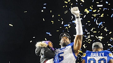 Willie Jefferson #5 of the Winnipeg Blue Bombers celebrates after defeating the Hamilton Tiger-Cats during the 107th Grey Cup Championship Game at McMahon Stadium. (Photo by Derek Leung/Getty Images)