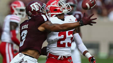 COLLEGE STATION, TX - SEPTEMBER 16: Tracy Walker #23 of the Louisiana-Lafayette Ragin Cajuns breaks up pass intended for Christian Kirk #3 of the Texas A&M Aggies in the first quarter at Kyle Field on September 16, 2017 in College Station, Texas. (Photo by Bob Levey/Getty Images)