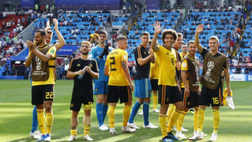 Group G Belgium v Tunisia - FIFA World Cup Russia 2018Dries Mertens, Thomas Meunier and Eden Hazard (Belgium) with the teammates greeting the supporters at Spartak Stadium in Moscow, Russia on June 23, 2018. (Photo by Matteo Ciambelli/NurPhoto via Getty Images)