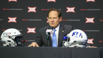 ARLINGTON, TX - JULY 15: Kansas head coach Les Miles speaks during the Big 12 Media Days on July 15, 2019 at AT&T Stadium in Arlington, TX. (Photo by George Walker/Icon Sportswire via Getty Images)