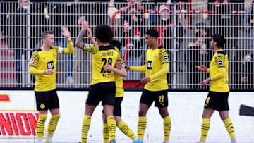 Marco Reus celebrates after scoring the opening goal. (Photo by Boris Streubel/Getty Images)