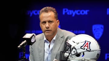 Jul 29, 2022; Los Angeles, CA, USA; Arizona Wildcats coach Jedd Fisch speaks during Pac-12 Media Day at Novo Theater. Mandatory Credit: Kirby Lee-USA TODAY Sports