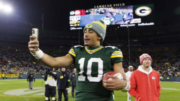 Dec 3, 2023; Green Bay, Wisconsin, USA; Green Bay Packers head coach Matt LaFleur talks on a cellular phone following the game against the Kansas City Chiefs at Lambeau Field. Mandatory Credit: Jeff Hanisch-USA TODAY Sports