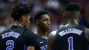 Cam Reddish #2, RJ Barrett #5 and Zion Williamson Atlanta Hawks (Photo by Michael Reaves/Getty Images)