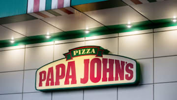 MOSCOW, RUSSIA - SEPTEMBER 14, 2017: A sign at a Papa John's pizza restaurant. Sergei Bobylev/TASS (Photo by Sergei Bobylev\TASS via Getty Images)