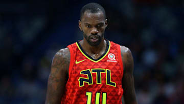 NEW ORLEANS, LOUISIANA - MARCH 26: Dewayne Dedmon #14 of the Atlanta Hawks reacts during a game against the New Orleans Pelicans at the Smoothie King Center on March 26, 2019 in New Orleans, Louisiana. NOTE TO USER: User expressly acknowledges and agrees that, by downloading and or using this photograph, User is consenting to the terms and conditions of the Getty Images License Agreement. (Photo by Jonathan Bachman/Getty Images)