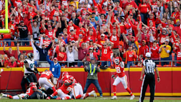 KANSAS CITY, MO - NOVEMBER 06: The crowd reacts as the Kansas City Chiefs recover a fumble in the end zone during the game against the Jacksonville Jaguars at Arrowhead Stadium on November 6, 2016 in Kansas City, Missouri. (Photo by Jamie Squire/Getty Images)