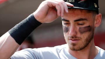 CINCINNATI, OH - MAY 18: Cody Bellinger #35 of the Los Angeles Dodgers gets ready to take the field for the second inning against the Cincinnati Reds at Great American Ball Park on May 18, 2019 in Cincinnati, Ohio. The Reds won 4-0. (Photo by Joe Robbins/Getty Images)