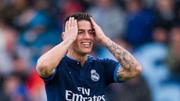 SAN SEBASTIAN, SPAIN - APRIL 30: James Rodriguez of Real Madrid reacts during the La Liga match between Real Sociedad de Futbol and Real Madrid at Estadio Anoeta on April 30, 2016 in San Sebastian, . (Photo by Juan Manuel Serrano Arce/Getty Images)