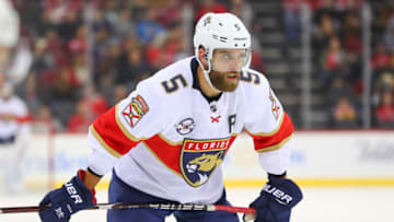 NEWARK, NJ - OCTOBER 27: Florida Panthers defenseman Aaron Ekblad (5) skates during the National Hockey League Game between the New Jersey Devils and the Florida Panthers on October 27, 2018 at the Prudential Center in Newark, NJ. (Photo by Rich Graessle/Icon Sportswire via Getty Images)