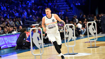 CHARLOTTE, NC - FEBRUARY 16: Nikola Jokic #15 of the Denver Nuggets participates during the 2019 Taco Bell Skills Challenge on February 16, 2019 at Spectrum Center in Charlotte, North Carolina. NOTE TO USER: User expressly acknowledges and agrees that, by downloading and or using this photograph, User is consenting to the terms and conditions of the Getty Images License Agreement. Mandatory Copyright Notice: Copyright 2019 NBAE (Photo by Jesse D. Garrabrant/NBAE via Getty Images)