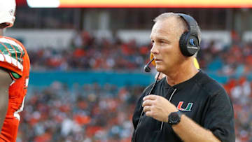 MIAMI GARDENS, FL - SEPTEMBER 10: Head coach Mark Richt of the Miami Hurricanes looks on during first quarter action against the Florida Atlantic Owls on September 10, 2016 at Hard Rock Stadium in Miami Gardens, Florida.(Photo by Joel Auerbach/Getty Images)