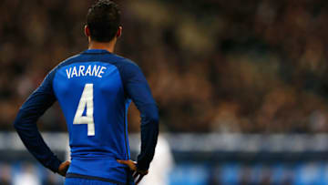 PARIS, FRANCE - MARCH 29: Raphael Varane of France looks on during the International Friendly match between France and Russia held at Stade de France on March 29, 2016 in Paris, France. (Photo by Dean Mouhtaropoulos/Getty Images)