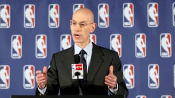 p Apr 29, 2014; New York, NY, USA; NBA commissioner Adam Silver addresses the media regarding the investigation involving Los Angeles Clippers owner Donald Sterling not pictured) at New York Hilton Midtown. Mandatory Credit: Andy Marlin-USA TODAY Sports