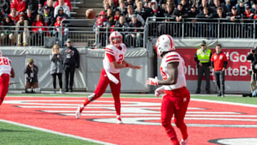 COLUMBUS, OH - NOVEMBER 03: Quarterback Adrian Martinez #2 of the Nebraska Cornhuskers attempts a pass to wide receiver JD Spielman #10 of the Nebraska Cornhuskers during the game between the Ohio State Buckeyes and the Nebraska Cornhuskers at Ohio Stadium on November 3, 2018. (Photo by Jason Mowry/Icon Sportswire via Getty Images)