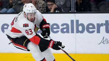 Jan 16, 2016; Los Angeles, CA, USA; Ottawa Senators center Mika Zibanejad (93) in the third period of the game against the Los Angeles Kings at Staples Center. Senators won 5-3. Mandatory Credit: Jayne Kamin-Oncea-USA TODAY Sports