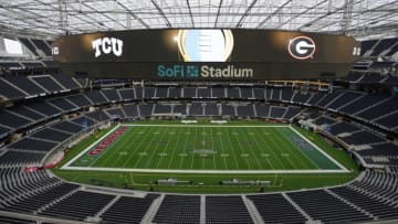 Jan 8, 2023; Inglewood California, USA; A general overall view of SoFi Stadium, the site of the 2023 College Football National Championship between the TCU Horned Frogs and the Georgia Bulldogs. Mandatory Credit: Kirby Lee-USA TODAY Sports