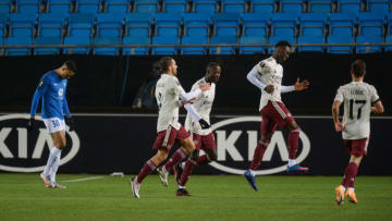 MOLDE, NORWAY - NOVEMBER 26: Folarin Balogun celebrates his goal for Arsenal during the UEFA Europa League Group B stage match between Molde FK and Arsenal FC at Molde Stadion on November 26, 2020 in Molde, Norway. (Photo by Erik Birkeland/MB Media/Getty Images)