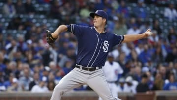May 11, 2016; Chicago, IL, USA; San Diego Padres starting pitcher Drew Pomeranz (13) throws the ball against the Chicago Cubs during the first inning at Wrigley Field. Mandatory Credit: Kamil Krzaczynski-USA TODAY Sports