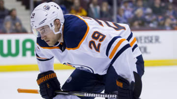 VANCOUVER, BC - OCTOBER 07: Edmonton Oilers Right Wing Leon Draisaitl (29) during the Edmonton Oilers game versus the Vancouver Canucks on October 07, 2017, at Rogers Arena in Vancouver, BC. Vancouver won 3-2. (Photo by Bob Frid/Icon Sportswire via Getty Images)