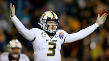 MEMPHIS, TENNESSEE - DECEMBER 31: Drew Lock #3 of the Missouri Tigers reacts during the AutoZone Liberty Bowl against the Oklahoma State Cowboys at the Liberty Bowl Memorial Stadium on December 31, 2018 in Memphis, Tennessee. (Photo by Jonathan Bachman/Getty Images)