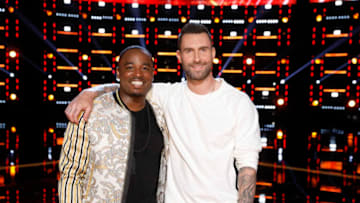 THE VOICE -- "Live Top 10" Episode 1417B -- Pictured: (l-r) Rayshun Lamarr, Adam Levine -- (Photo by: Trae Patton/NBC)