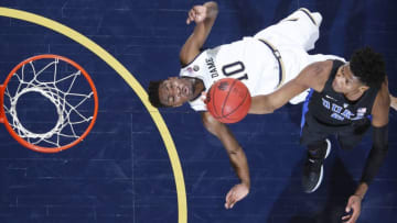 SOUTH BEND, IN - JANUARY 28: Cam Reddish #2 of the Duke Blue Devils goes to the basket against TJ Gibbs #10 of the Notre Dame Fighting Irish in the first half of the game at Purcell Pavilion on January 28, 2019 in South Bend, Indiana. Duke won 83-61. (Photo by Joe Robbins/Getty Images)