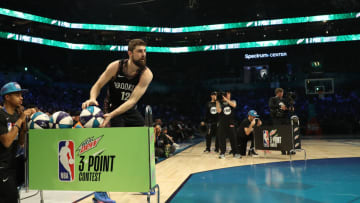 CHARLOTTE, NORTH CAROLINA - FEBRUARY 16: Joe Harris #12 of the Brooklyn Nets prepares to shoot during the MTN DEW 3-Point Contest as part of the 2019 NBA All-Star Weekend at Spectrum Center on February 16, 2019 in Charlotte, North Carolina. (Photo by Streeter Lecka/Getty Images)
