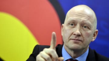 Finnish retired professional ice hockey player Jarmo Kekalainen attends a news conference on February 13, 2013 in Helsinki, Finland. Jarmo Kekalainen is going to be the first European to manage a National Hockey League . AFP PHOTO/ LEHTIKUVA / Kimmo Mantyla ///FINLAND OUT (Photo credit should read KIMMO MANTYLA/AFP/Getty Images)