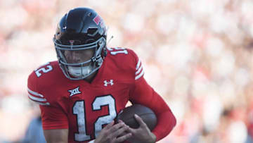 Texas Tech's quarterback Tyler Shough (12) runs for a touchdown against Tartleton State in a non-conference football game, Saturday, Sept. 16, 2023, at Jones AT&T Stadium.