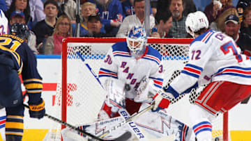 BUFFALO, NY - OCTOBER 6: Henrik Lundqvist #30 of the New York Rangers makes a save during an NHL game against the Buffalo Sabres on October 6, 2018 at KeyBank Center in Buffalo, New York. (Photo by Bill Wippert/NHLI via Getty Images)