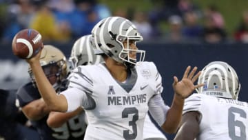 ANNAPOLIS, MD- SEPTEMBER 8: Quarterback Brady White #3 of the Memphis Tigers throws a first half pass against the Navy Midshipmen at Navy-Marine Corps Memorial Stadium on September 8, 2018 in Annapolis, Maryland. (Photo by Rob Carr/Getty Images)
