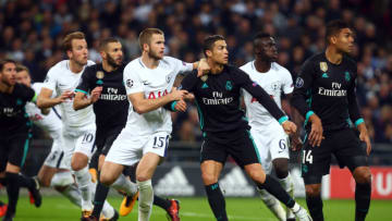 L-R Tottenham Hotspur's Eric Dier and Cristiano Ronaldo of Real Madrid CFduring ChampionS League Group H match between Tottenham Hotspur against Real Madrid at Wembley Stadium London on 1 Nov 2017 (Photo by Kieran Galvin/NurPhoto via Getty Images)