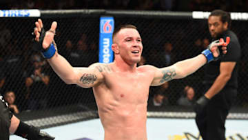 CHICAGO, ILLINOIS - JUNE 09: Colby Covington celebrates after finishing five rounds against Rafael Dos Anjos of Brazil in their interim welterweight title fight during the UFC 225 event at the United Center on June 9, 2018 in Chicago, Illinois. (Photo by Josh Hedges/Zuffa LLC/Zuffa LLC via Getty Images)