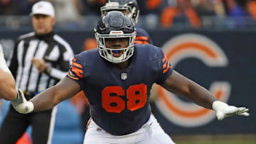 CHICAGO, IL - OCTOBER 28: James Daniels #68 of the Chicago Bears readies to block against the New York Jets at Soldier Field on October 28, 2018 in Chicago, Illinois. The Bears defeated the Jets 24-10. (Photo by Jonathan Daniel/Getty Images)