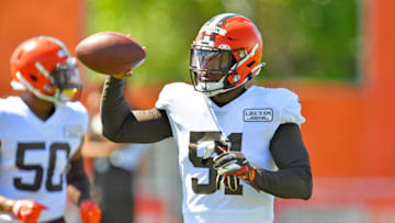 BEREA, OHIO - AUGUST 18: Linebacker Mack Wilson #51 of the Cleveland Browns works out during an NFL training camp at the Browns training facility on August 18, 2020 in Berea, Ohio. (Photo by Jason Miller/Getty Images)