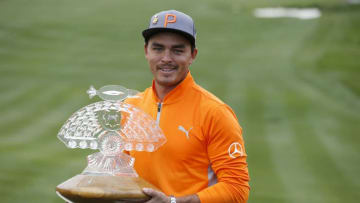 SCOTTSDALE, ARIZONA - FEBRUARY 03: Rickie Fowler poses with the trophy after winning the Waste Management Phoenix Open at TPC Scottsdale on February 03, 2019 in Scottsdale, Arizona. (Photo by Michael Reaves/Getty Images)