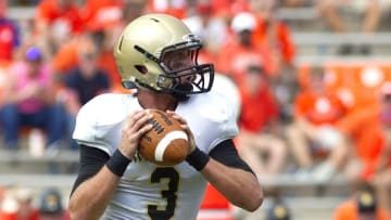 Sep 5, 2015; Clemson, SC, USA; Wofford Terriers quarterback Evan Jacks (3) looks to pass the ball during the second half against the Clemson Tigers at Clemson Memorial Stadium. Mandatory Credit: Joshua S. Kelly-USA TODAY Sports