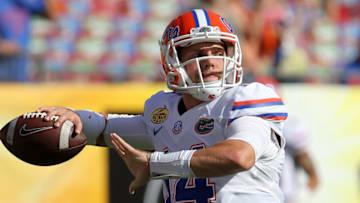 TAMPA, FL - JANUARY 02: Luke Del Rio (14) of the Gators warms up before the Outback Bowl game between the Florida Gators and the Iowa Hawkeyes on January 02, 2017, at Raymond James Stadium in Tampa, FL. (Photo by Cliff Welch/Icon Sportswire via Getty Images)