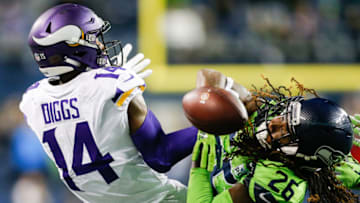 SEATTLE, WA - DECEMBER 10: Shaquill Griffin #26 of the Seattle Seahawks breaks up a catch by Stefon Diggs #14 of the Minnesota Vikings in the fourth quarter at CenturyLink Field on December 10, 2018 in Seattle, Washington. (Photo by Otto Greule Jr/Getty Images)