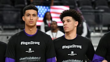 LAS VEGAS, NV - OCTOBER 08: (L-R) Kyle Kuzma (L) (Photo by Ethan Miller/Getty Images)