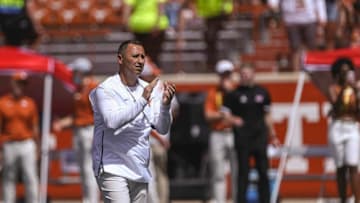 Steve Sarkisian, Texas Football.Texas head coach Steve Sarkisian runs warmup drills before Texas's game against Louisiana at Darrell K. Royal Stadium on Sept. 4, 2021.Aem Ut Louisiana 24