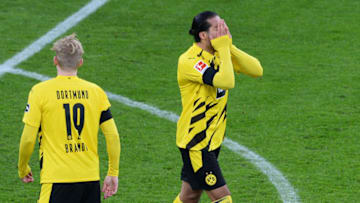 DORTMUND, GERMANY - NOVEMBER 28: Dortmund's Emre Can (R) reacts during the Bundesliga match between Borussia Dortmund and 1. FC Koeln at Signal Iduna Park on November 28, 2020 in Dortmund, Germany. (Photo by Uwe Kraft​ - Pool/Getty Images)