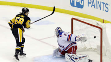 New York Rangers goaltender Igor Shesterkin (31) in the shoot-out p Mandatory Credit: Charles LeClaire-USA TODAY Sports